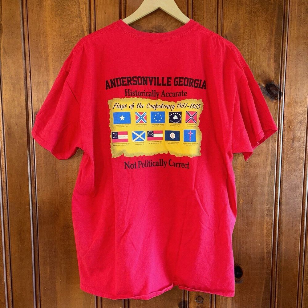 Andersonville Georgia Civil War Flags T-Shirt Mens XL Not Politically‎ Correct